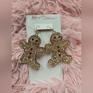 Betsey Johnson Gingerbread Man Crystal Earrings